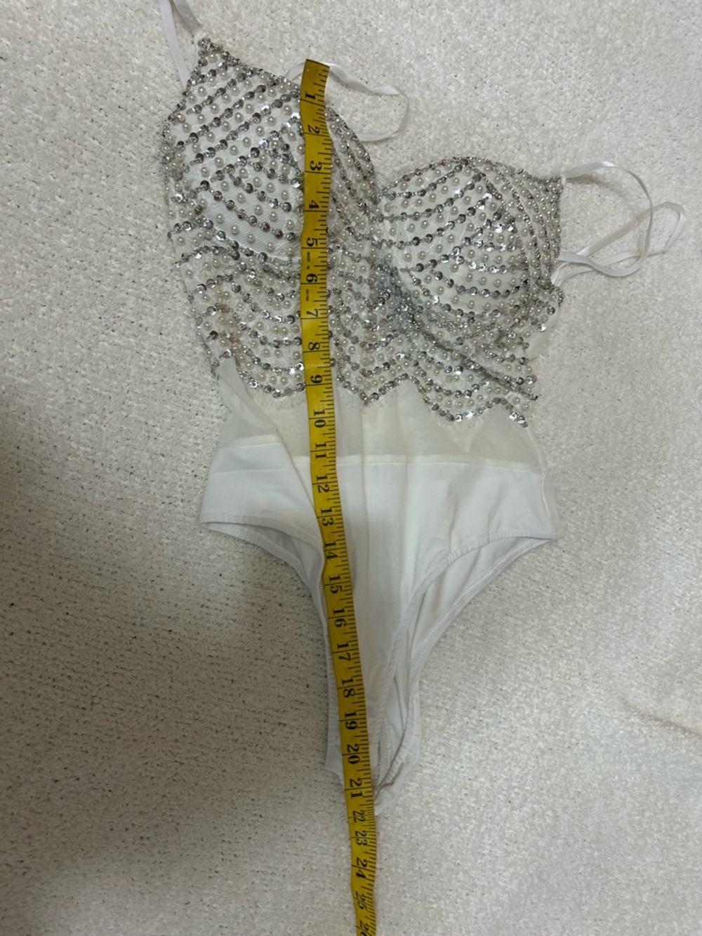 NEW Windsor Bodysuit Size M White Pearl Sequin Bridal Bachelorette Party Date - Picture 7 of 7